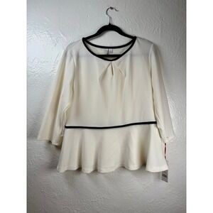 NEW ELLE Peplum Top Womens XL White Career Office Siren Coquette Holiday Elegant